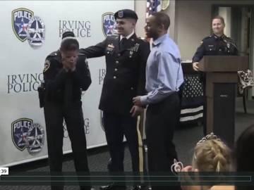 Military son surprises mom at police swearing-in